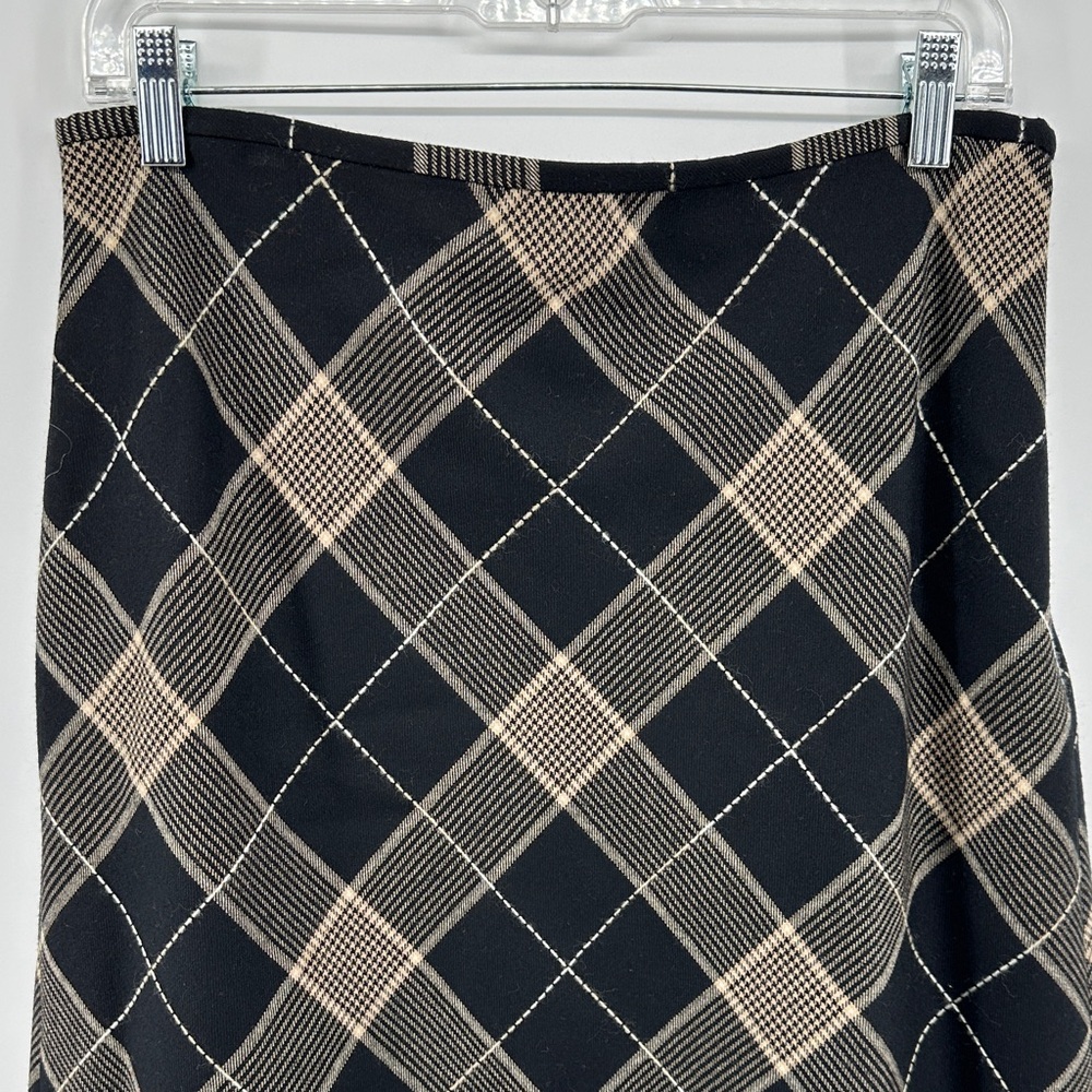 VTG 90s Y2K Grunge Academia Ann Taylor Black and Tan Checkered Pencil Skirt Sz10 - Picture 3 of 12